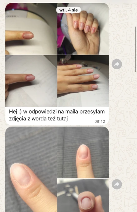 Fragment rozmowy z kursantką — zdjęcia prac przesłane do oceny